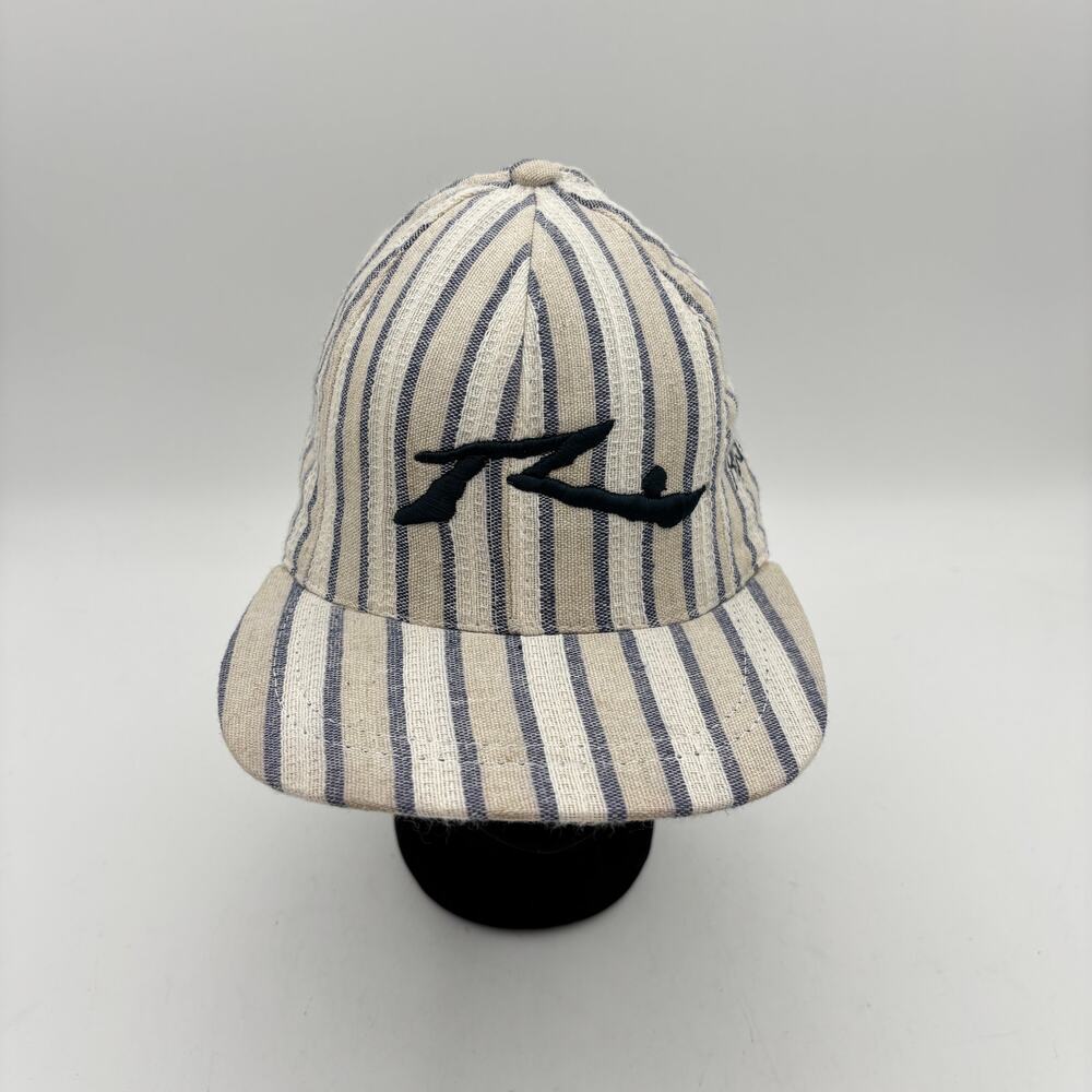 Vintage Rusty Embroidered Striped Strapback Baseball Cap Hat Surf Skater Y2K